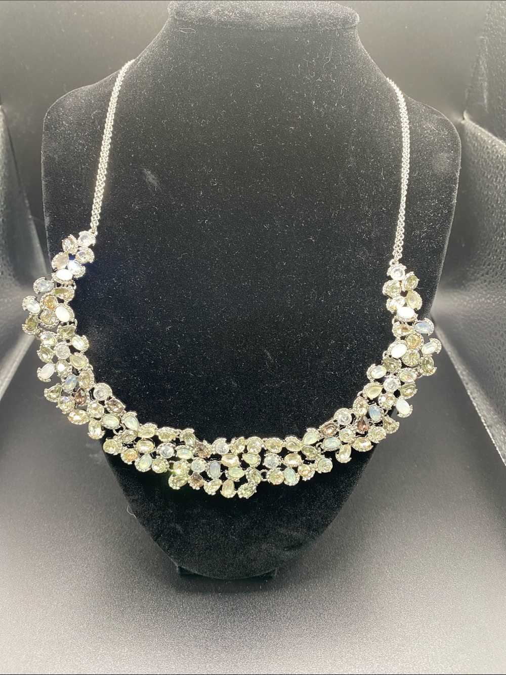 LOFT Silver Crystal Flower Necklace with Pale Pink Accents